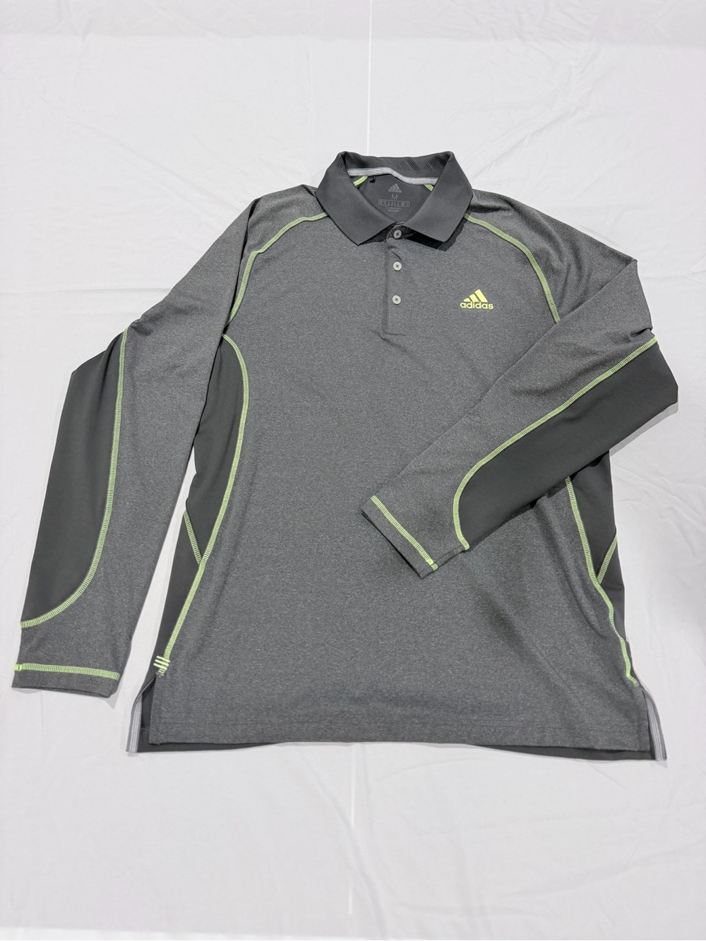 Adidas Men’s Long-sleeve Golf Polo Shirt, M, Gray/Neon Green